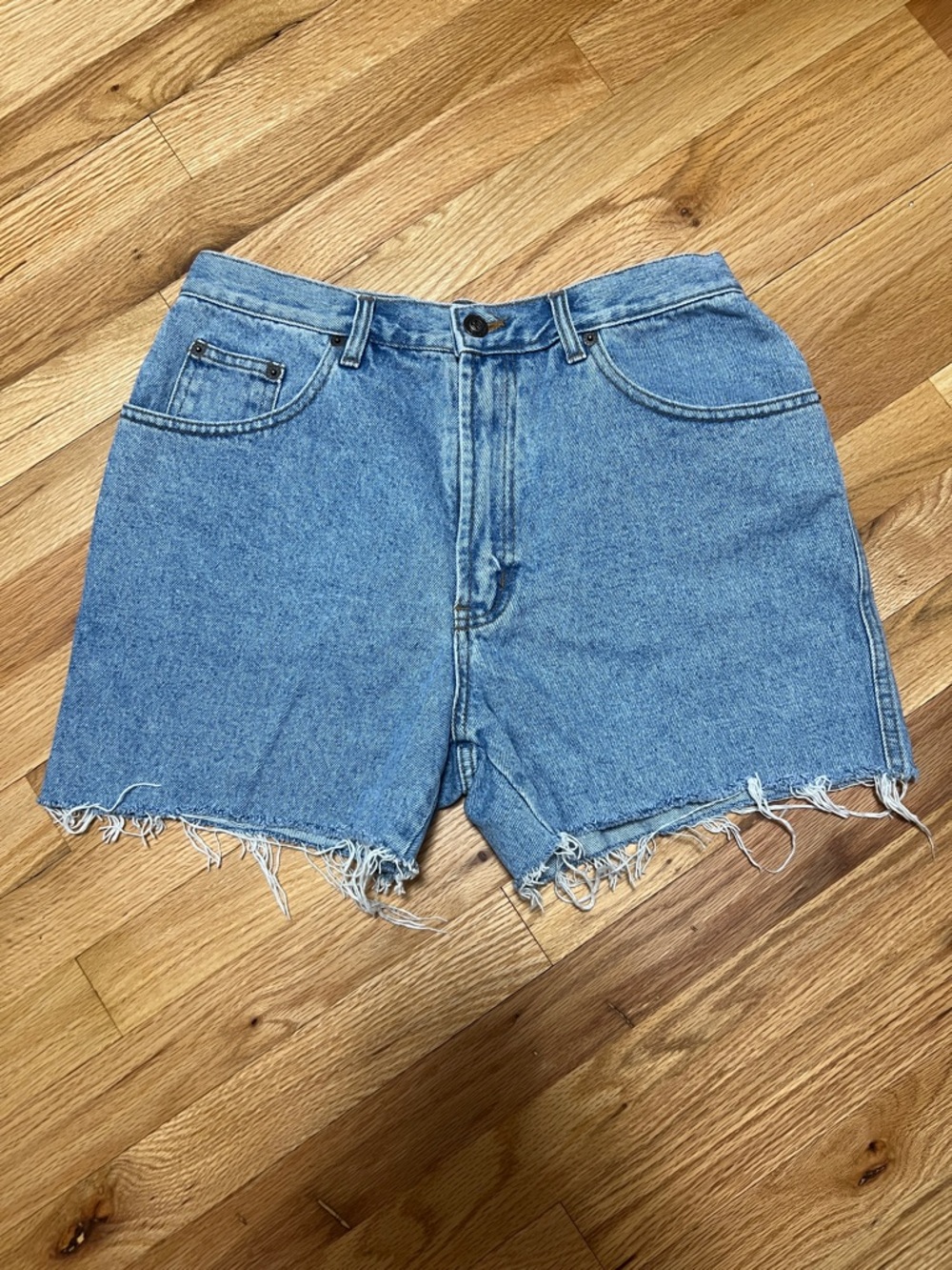 Frayed Hem Medium Blue Denim Cutoff Shorts